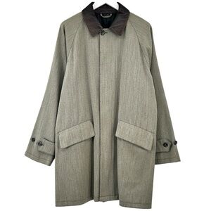 Designer Vintage David Chu Nautica Gray Wool Coat with Brown Leather Collar sz M